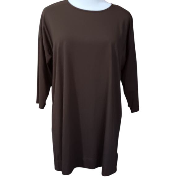 J. JILL Brown Shirt Top Medium Luxe Supima Ballet Sleeve Tunic Soft Brown Staple - Picture 7 of 9